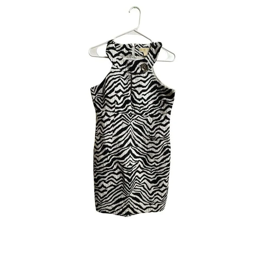 Michael Kors Zebra Print Halter Dress Size 8 Lined Cotton Blend